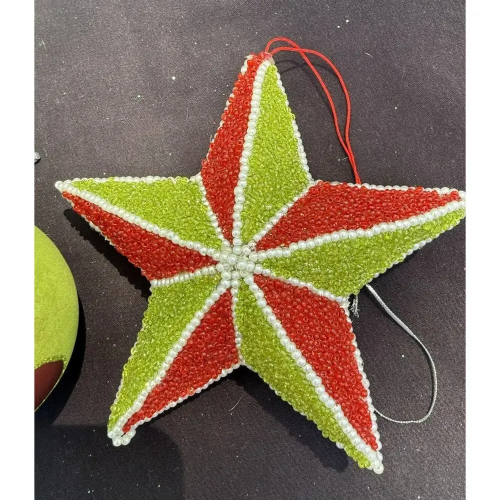 Dept 56 Whimsical Christmas ornament Beaded Star & Flocked Ball -Lo10